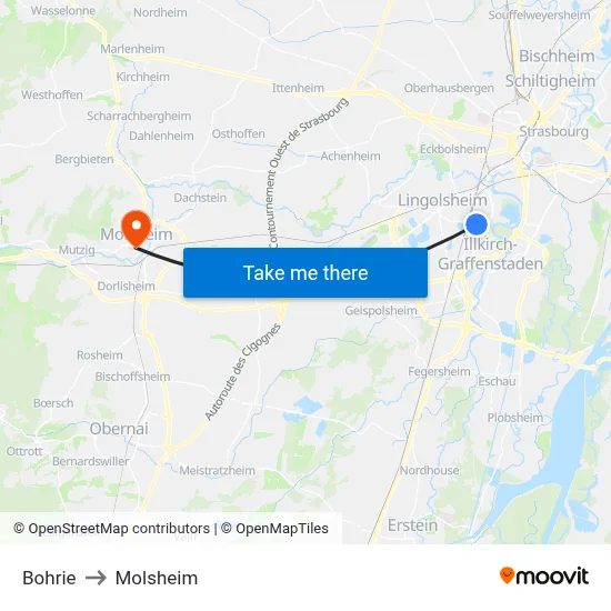 Bohrie to Molsheim map