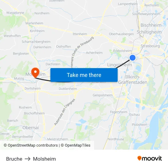 Bruche to Molsheim map