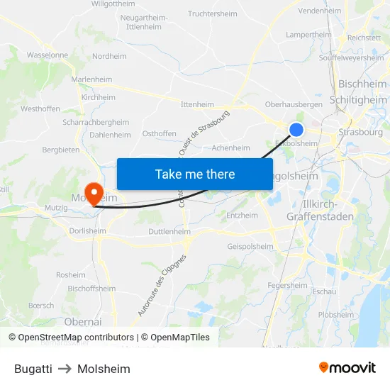 Bugatti to Molsheim map