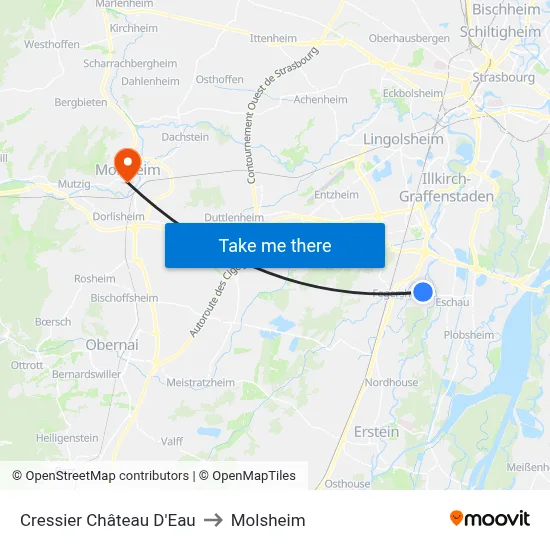 Cressier Château D'Eau to Molsheim map