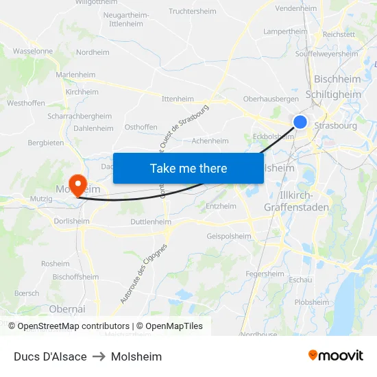 Ducs D'Alsace to Molsheim map