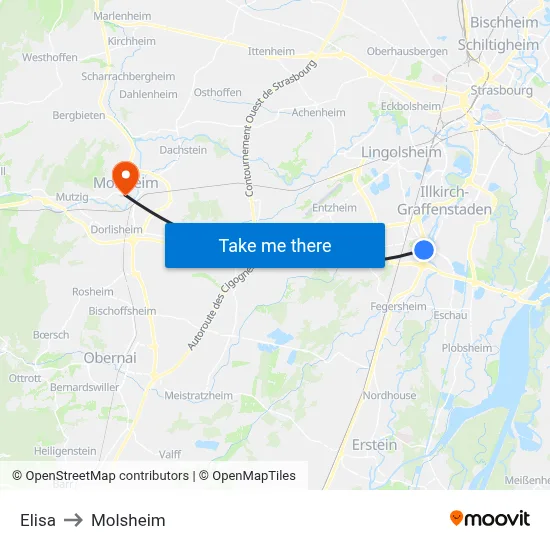 Elisa to Molsheim map