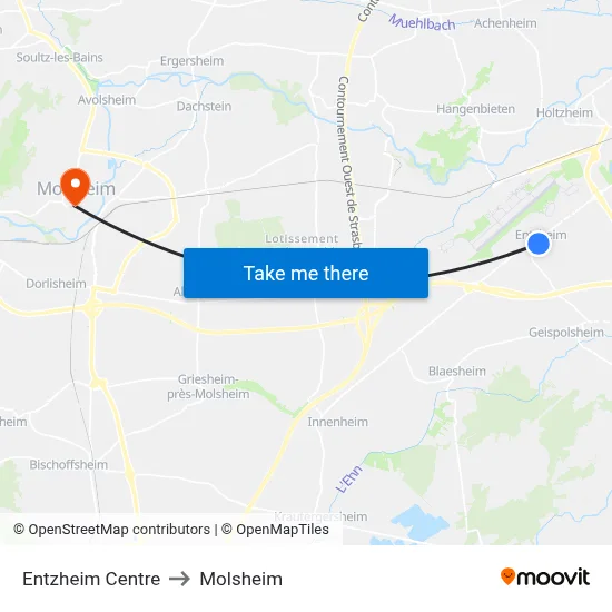Entzheim Centre to Molsheim map
