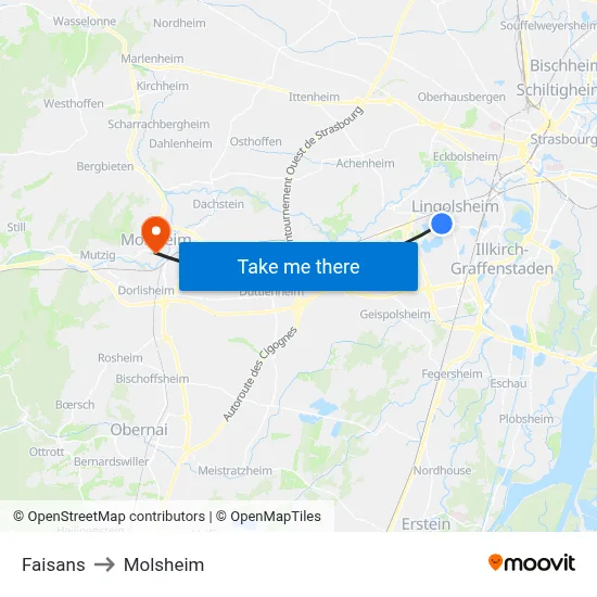 Faisans to Molsheim map