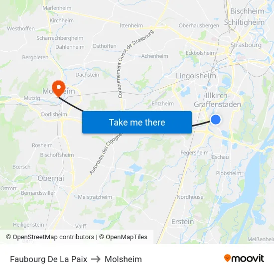 Faubourg De La Paix to Molsheim map
