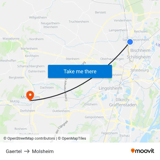 Gaertel to Molsheim map