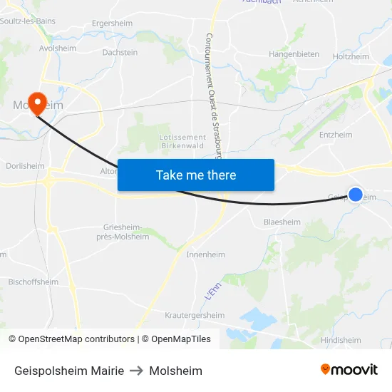 Geispolsheim Mairie to Molsheim map