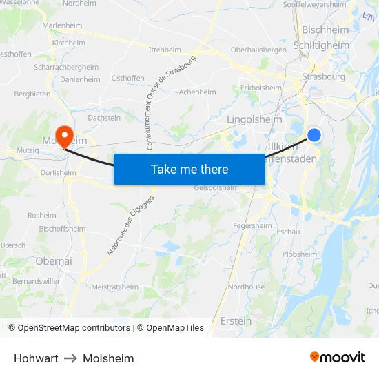 Hohwart to Molsheim map