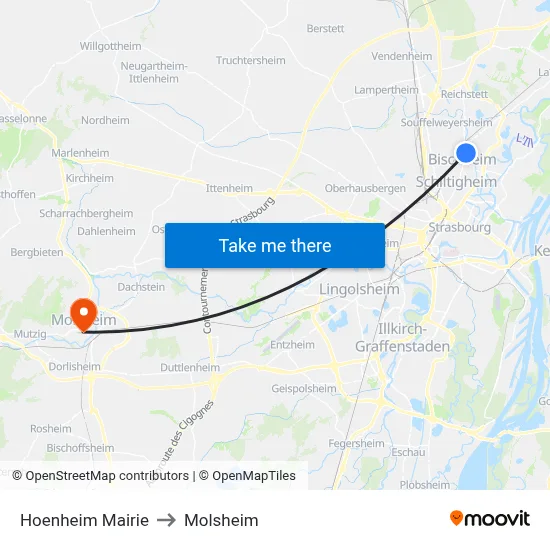 Hoenheim Mairie to Molsheim map