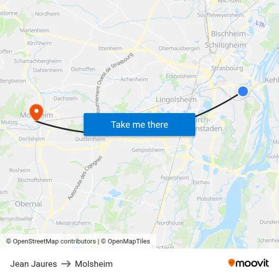 Jean Jaures to Molsheim map