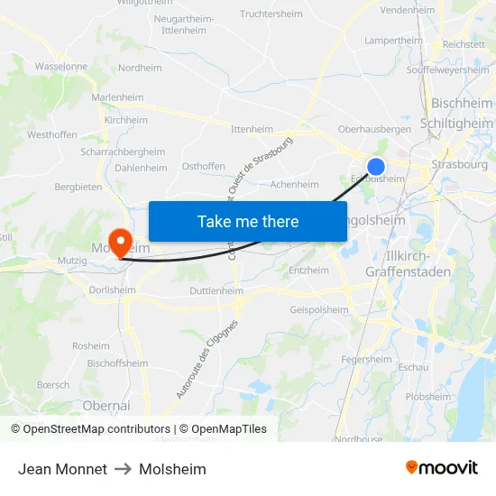 Jean Monnet to Molsheim map