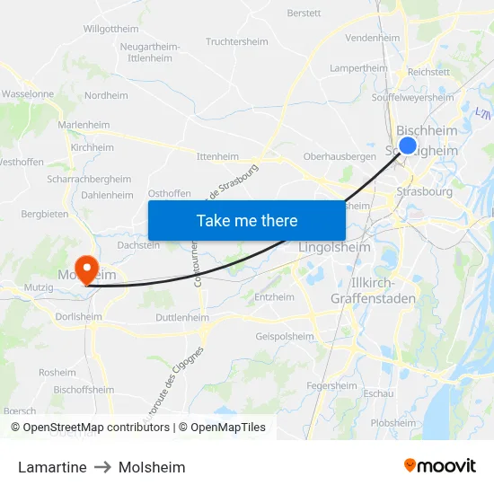 Lamartine to Molsheim map