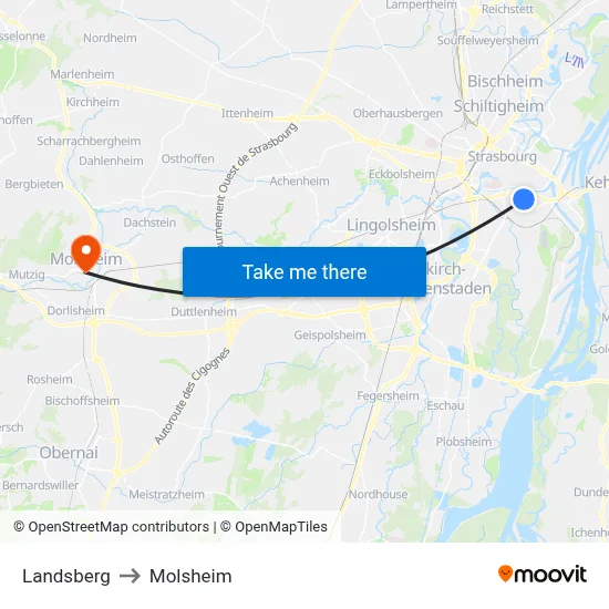 Landsberg to Molsheim map