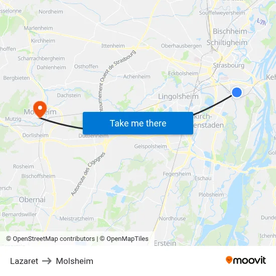 Lazaret to Molsheim map