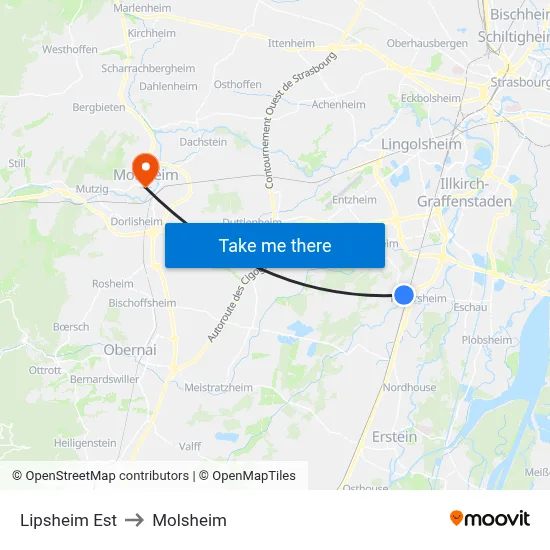 Lipsheim Est to Molsheim map