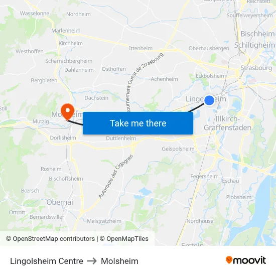 Lingolsheim Centre to Molsheim map