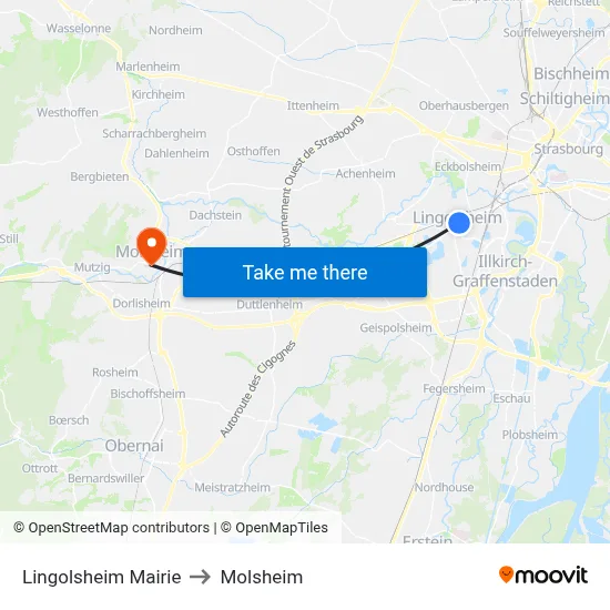 Lingolsheim Mairie to Molsheim map