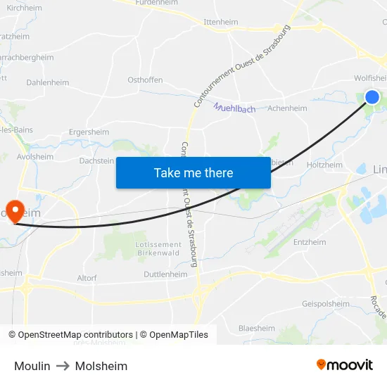 Moulin to Molsheim map