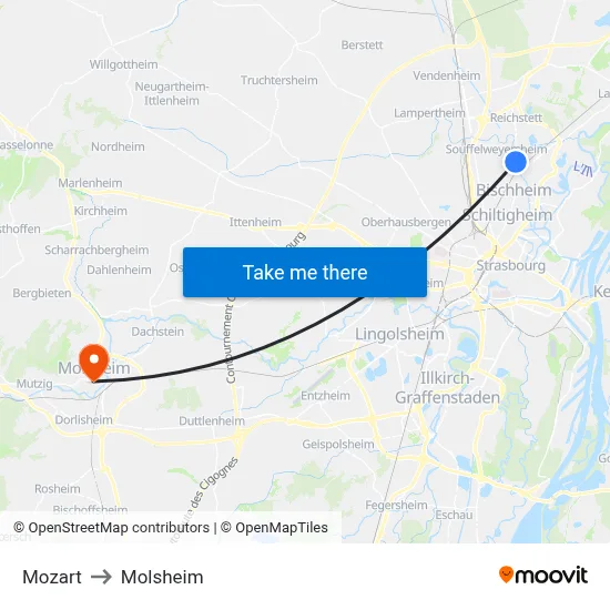 Mozart to Molsheim map