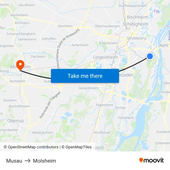 Musau to Molsheim map