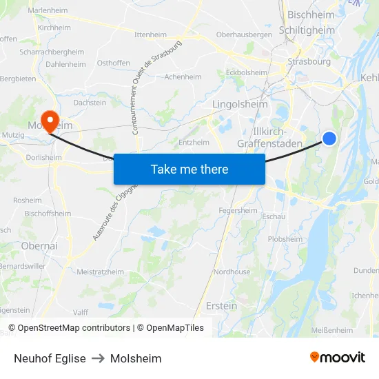Neuhof Eglise to Molsheim map