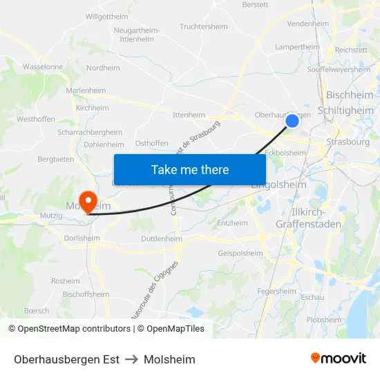 Oberhausbergen Est to Molsheim map