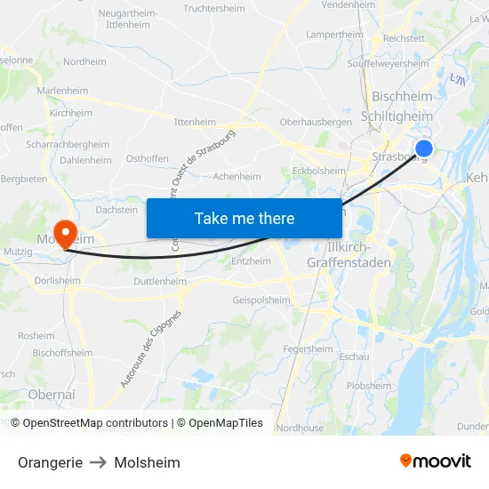 Orangerie to Molsheim map
