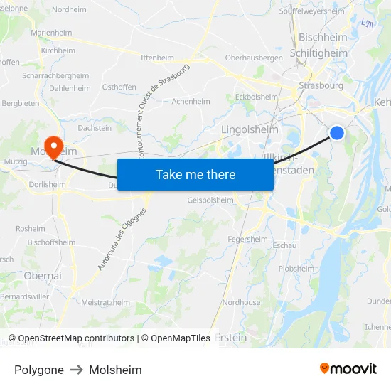 Polygone to Molsheim map