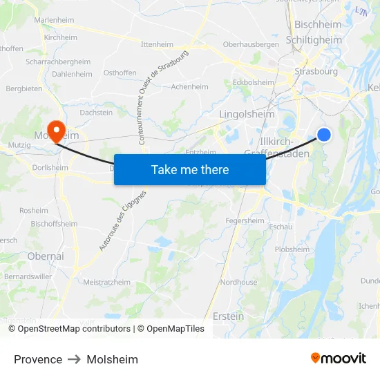 Provence to Molsheim map