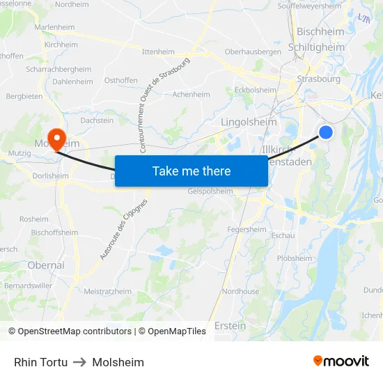 Rhin Tortu to Molsheim map