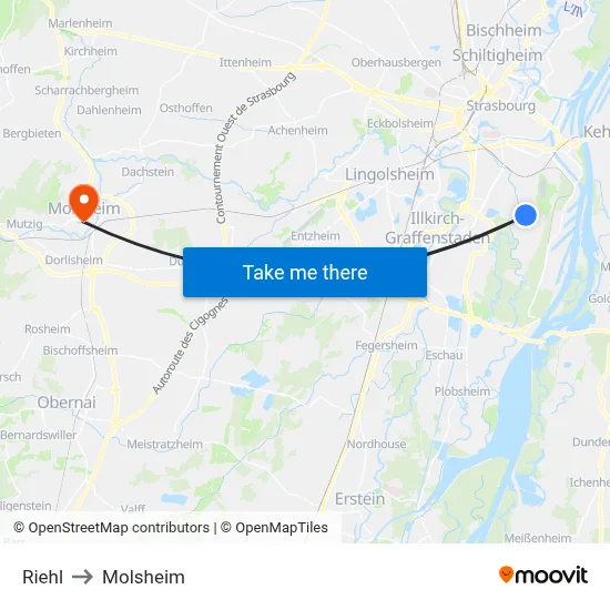 Riehl to Molsheim map