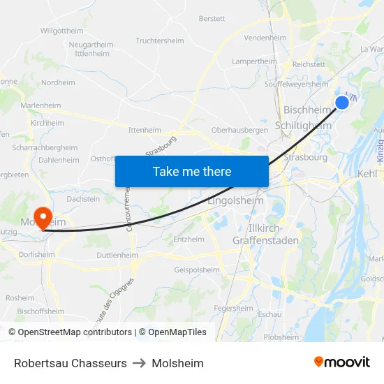 Robertsau Chasseurs to Molsheim map