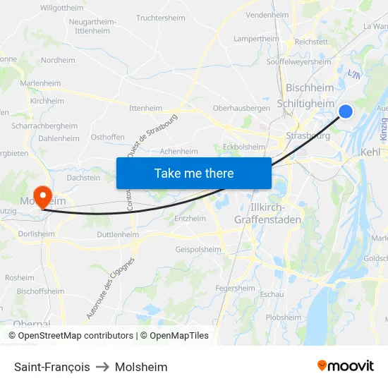 Saint-François to Molsheim map