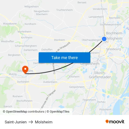 Saint-Junien to Molsheim map