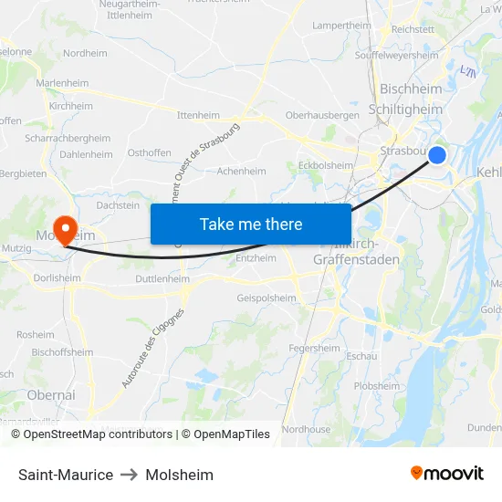 Saint-Maurice to Molsheim map