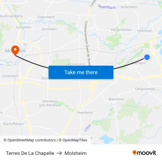 Terres De La Chapelle to Molsheim map