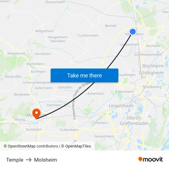 Temple to Molsheim map