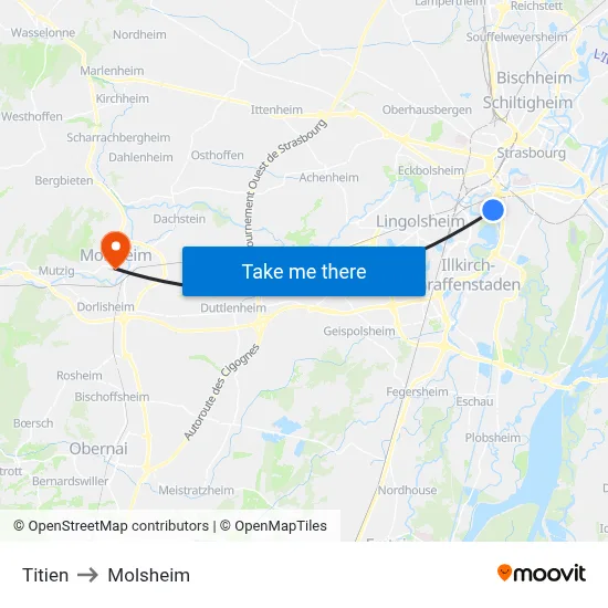 Titien to Molsheim map