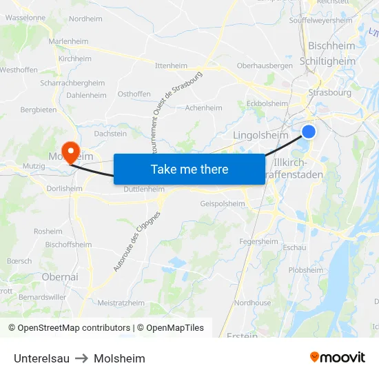 Unterelsau to Molsheim map
