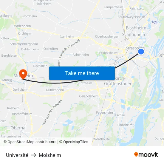 Université to Molsheim map