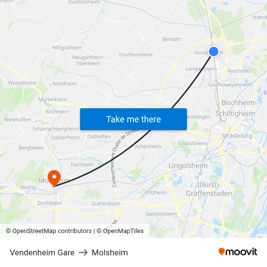 Vendenheim Gare to Molsheim map
