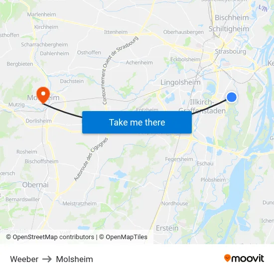 Weeber to Molsheim map