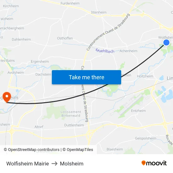 Wolfisheim Mairie to Molsheim map