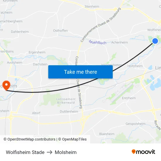 Wolfisheim Stade to Molsheim map