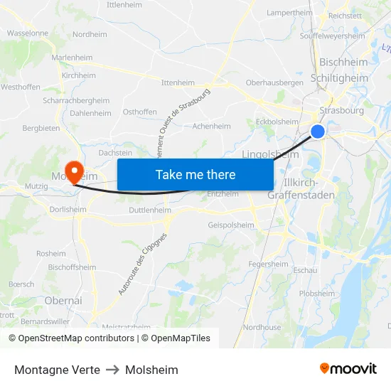 Montagne Verte to Molsheim map