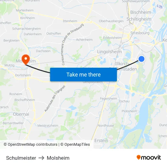 Schulmeister to Molsheim map