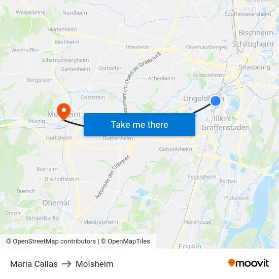 Maria Callas to Molsheim map