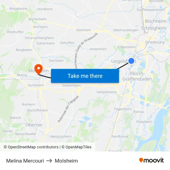 Melina Mercouri to Molsheim map