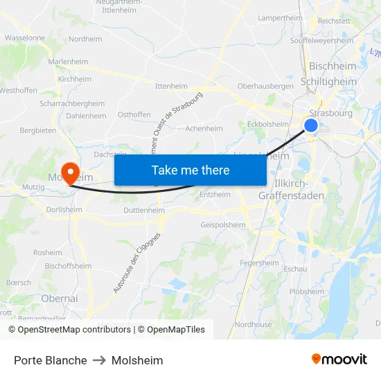 Porte Blanche to Molsheim map