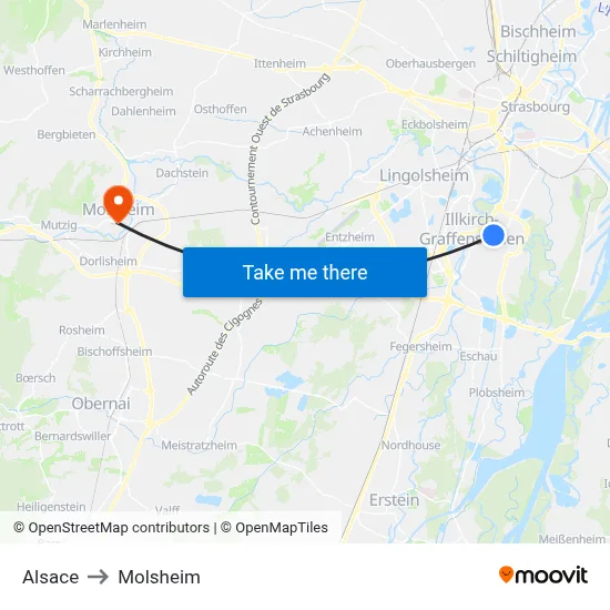 Alsace to Molsheim map